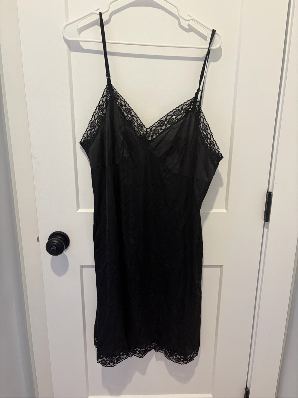 Vintage Vanity Fair Black Nylon Lace Full Slip Dress Made in USA 42/48